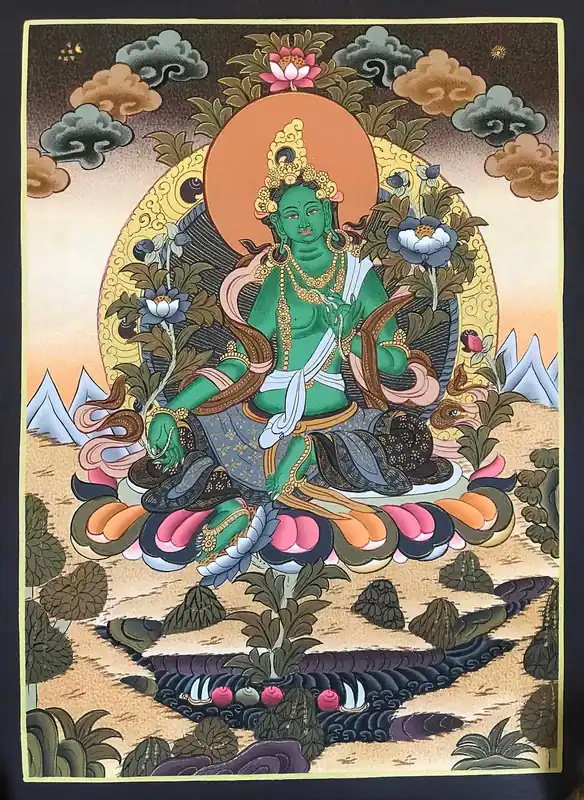 Divinité bénissante – Thangka de Tara Verte
