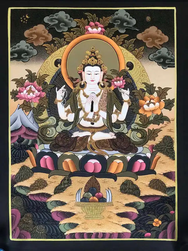 Peinture traditionnelle tibétaine de l’art de Chenrezig