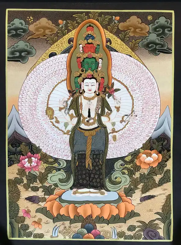 Thangka tibétain de Avalokitesvara aux Cent Bras