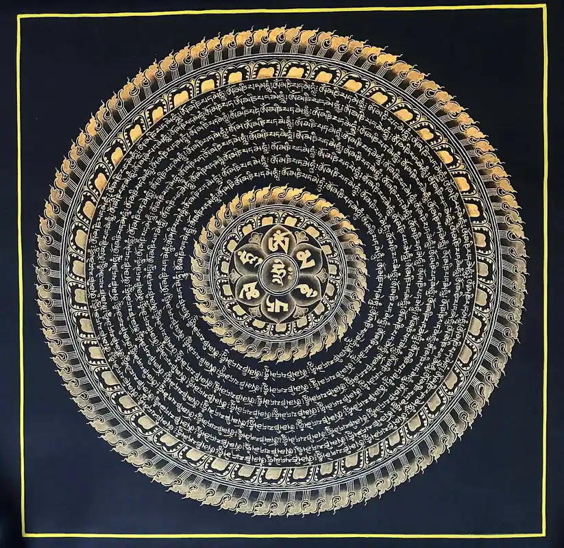Mandala du mantra Om en noir et or