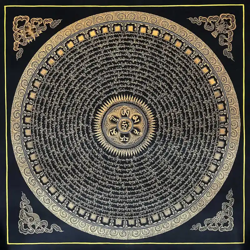 Thangka tibétain du Mandala Mantra