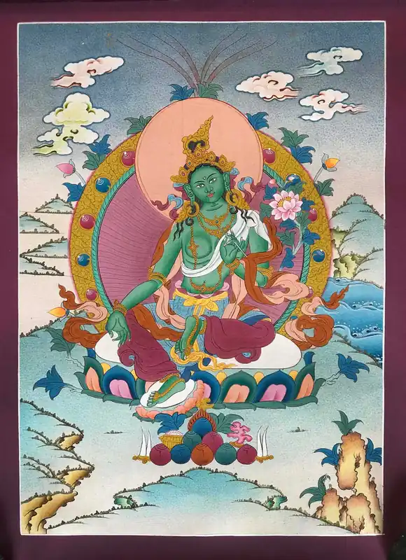 Thangka de la déesse tibétaine Green Tara