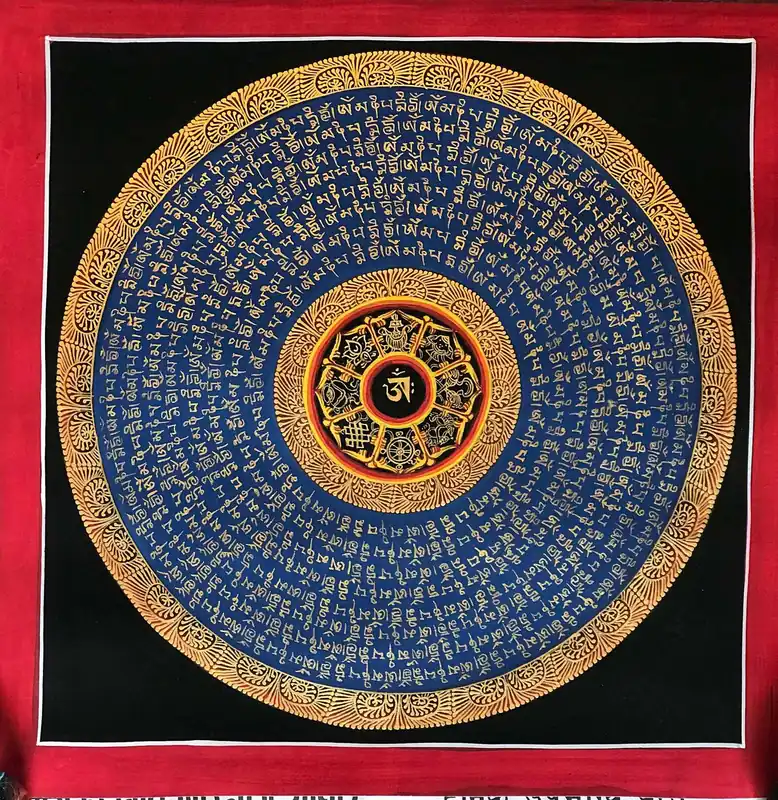 Mandala de Mantra Bleu avec symbole Auspicieux