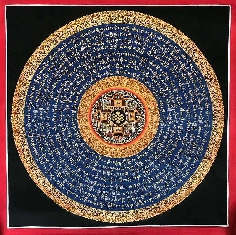 Mantra tibétain Mandala avec nœud sans fin
