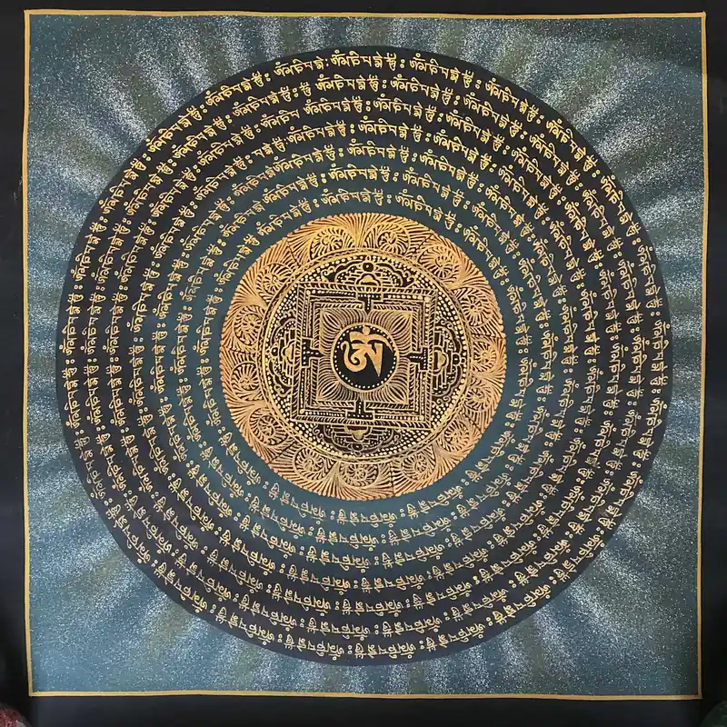 Art du Mandala Om Mantra en noir et or