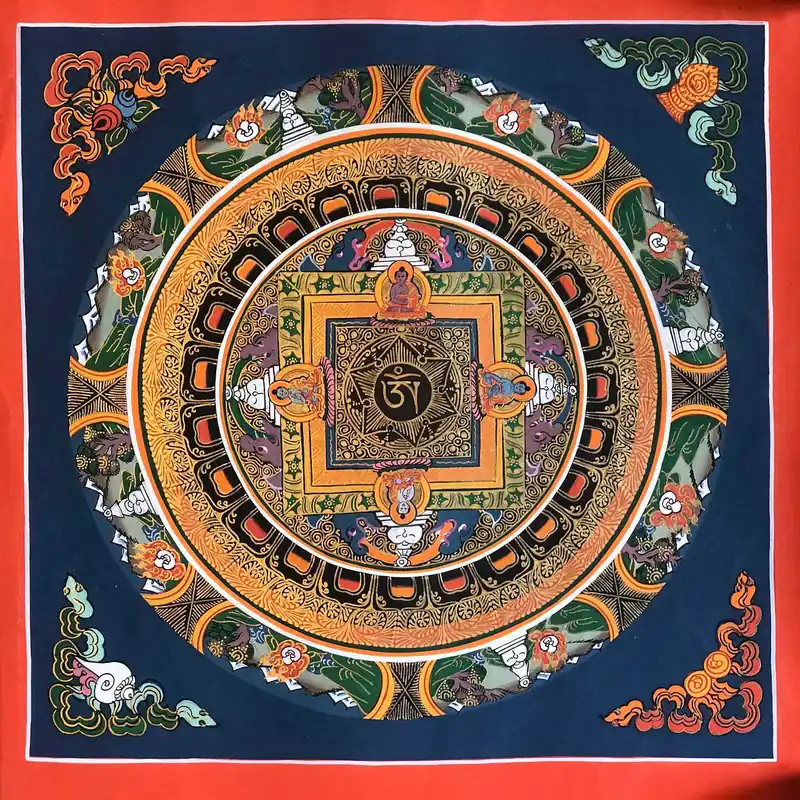 Om Mandala Tibétain sur fond bleu