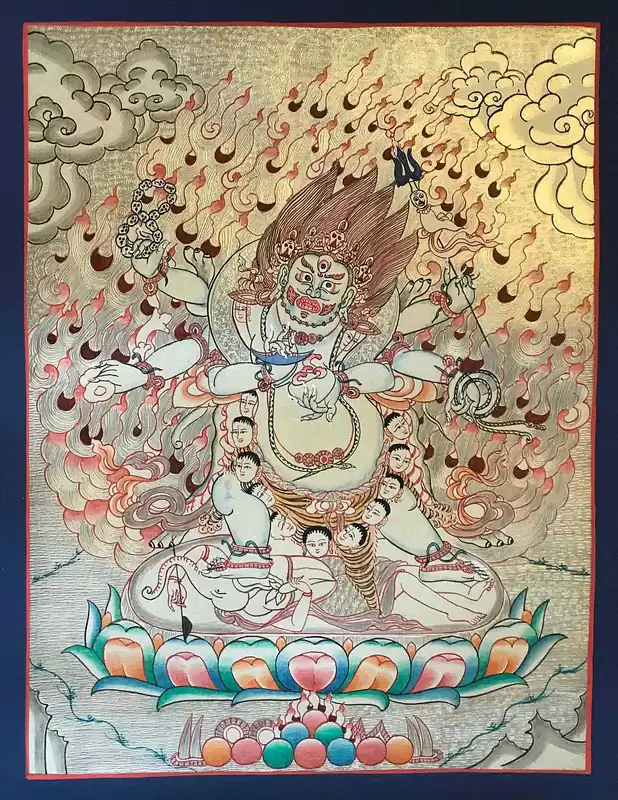 Thangka de Mahakala Blanc à Six Bras