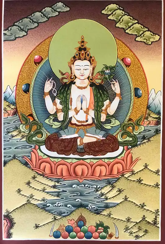 Thangka rituel traditionnel de Chenrezig