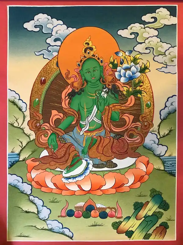 Beau Thangka de la Vénérable Tara Verte