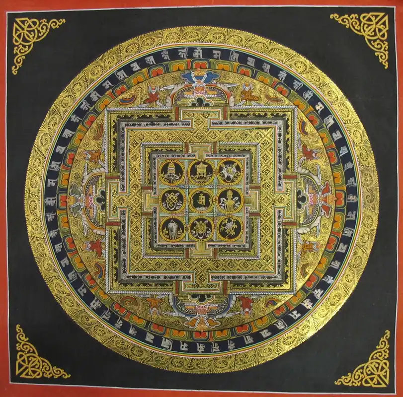 Mandala tibétain des symboles propices