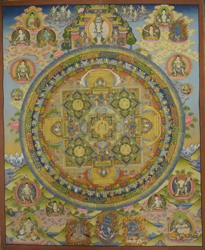 Thangka tibétain de l’art du mandala du Bouddha