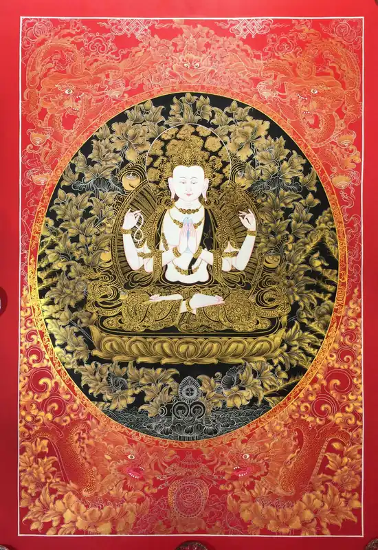 Peinture d’art Thangka bouddhiste de Chenrezig
