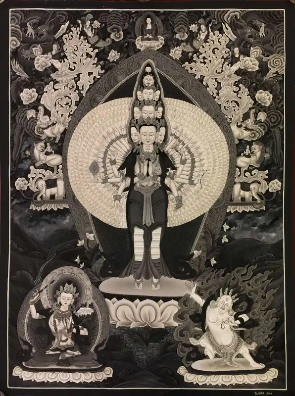 Lokeshvara avec Manjushree Thangka bouddhiste