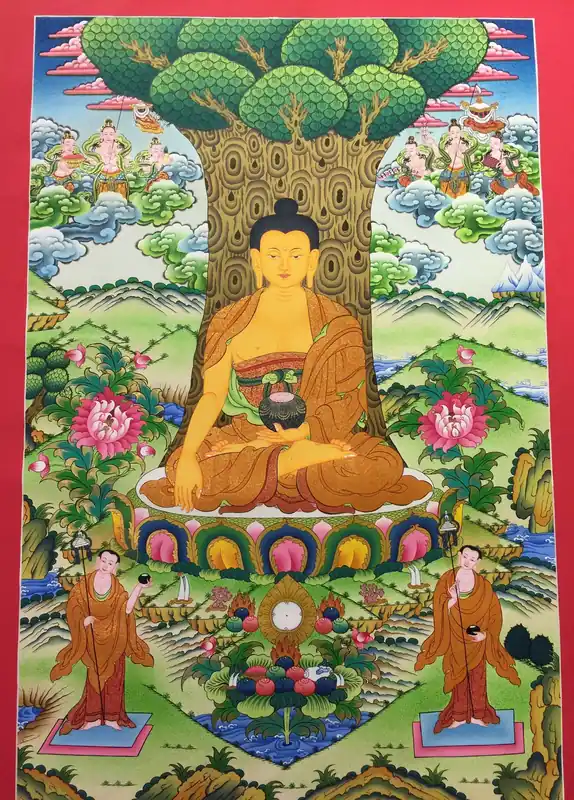 Le Bouddha Shakyamuni avec Deux Bouddhas Debout