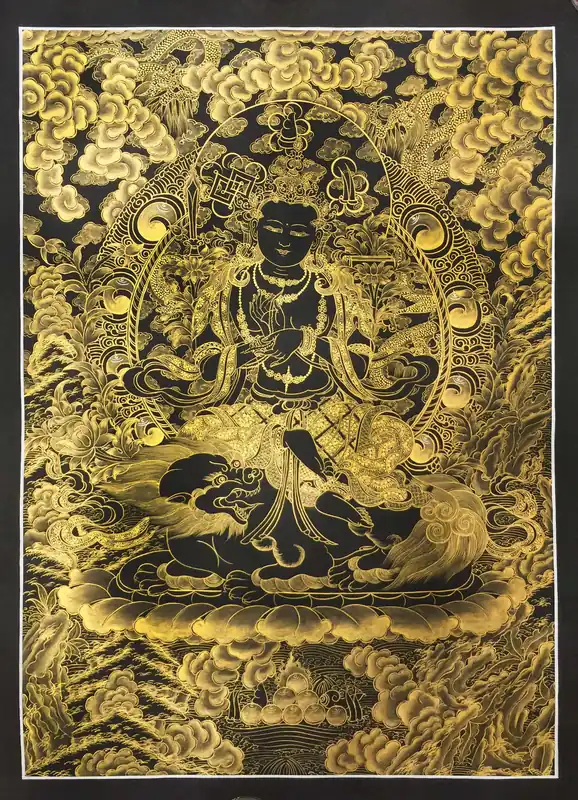 Thangka noire de Samatabhadra tibétain