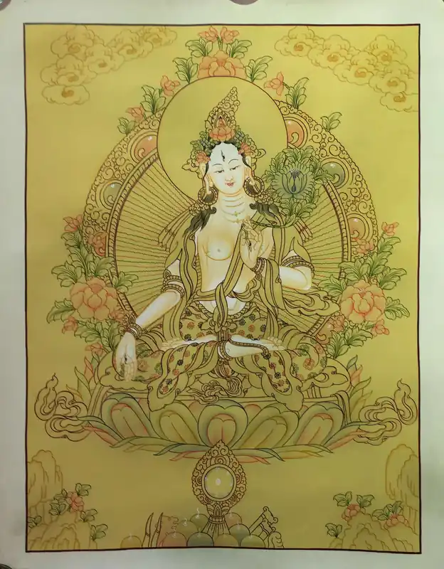Femme Bouddha – Thangka de Tara Blanche