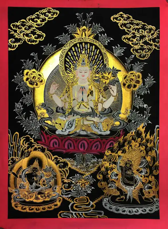 Chenrezig avec Vajrapani Art Tibétain
