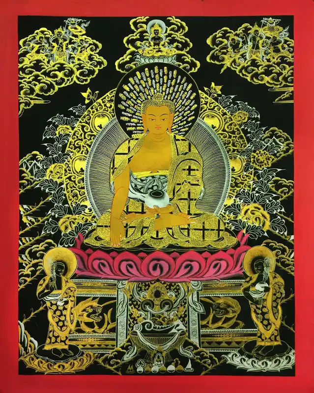 Shakyamuni Buddha avec Deux Bouddhas Debout