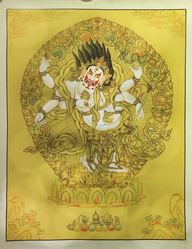 Thangka de Mahakala Blanc à Six Bras