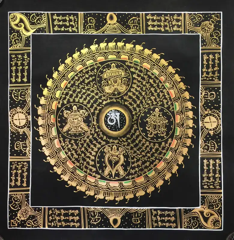 Mandala traditionnel de mantra avec 8 symboles auspicious.