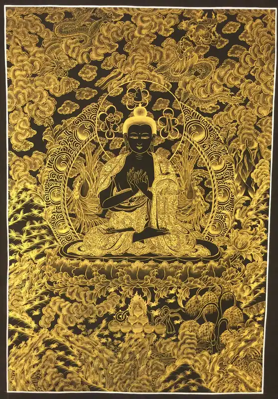 Peinture de Thangka de Vairocana en noir et or