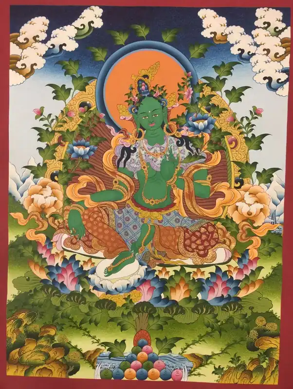 Thangka tibétain de la Tara Verte