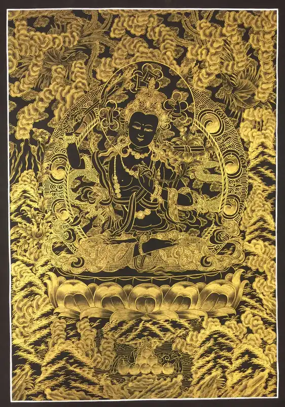 Thangka de Manjushri Noir et Doré