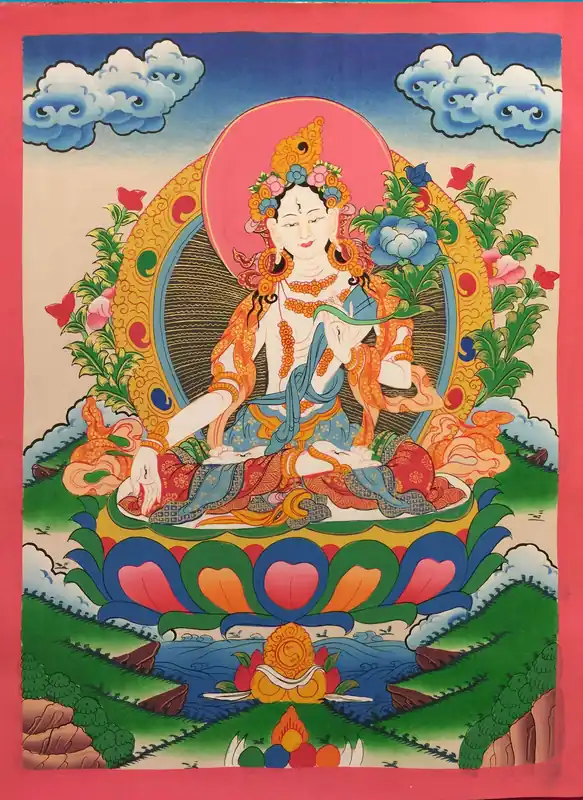 Bouddha Féminin – Art Thangka de Tara Blanche