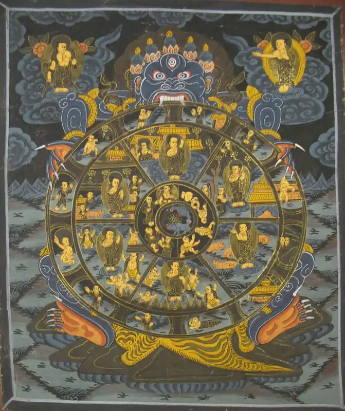 Peinture Thangka traditionnelle de la Roue de la Vie