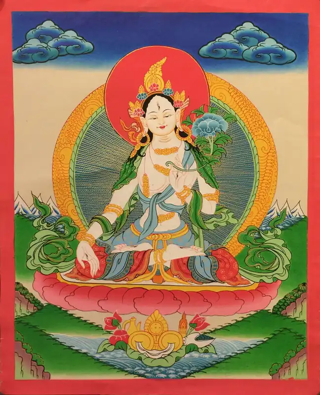 Femme Bouddha – Thangka de Tara Blanche