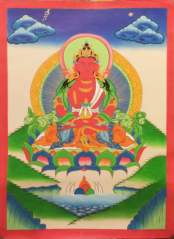 Thangka traditionnel tibétain d’Amitayus