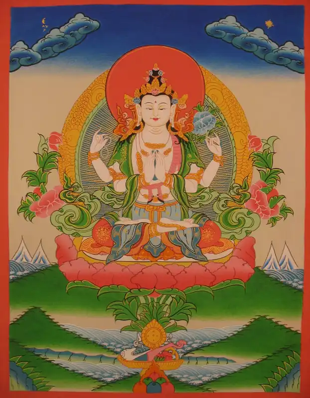 Thangka tibétain de Chenrezig
