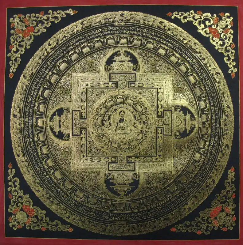 Mandala du Bouddha Shakyamuni en noir et or