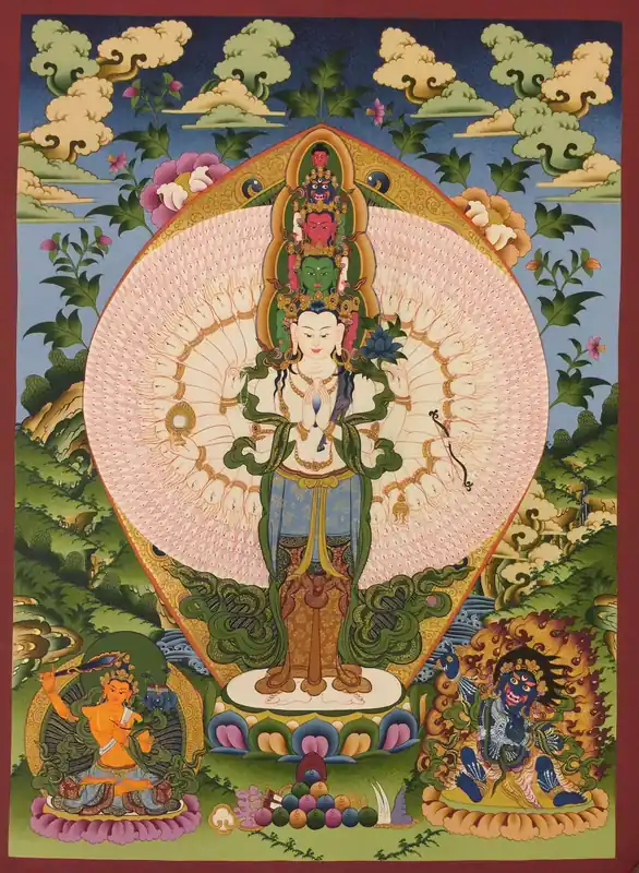 Thangka d’art de Lokeshvara avec Manjushree