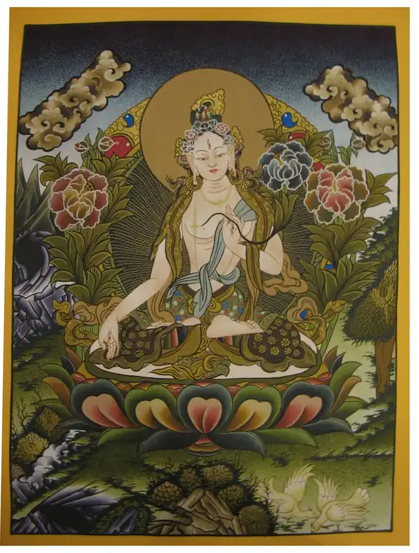 La déesse bouddhiste féminine White Tara Thangka