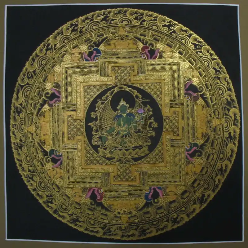 Mandala de la Tara Verte en Noir et Or
