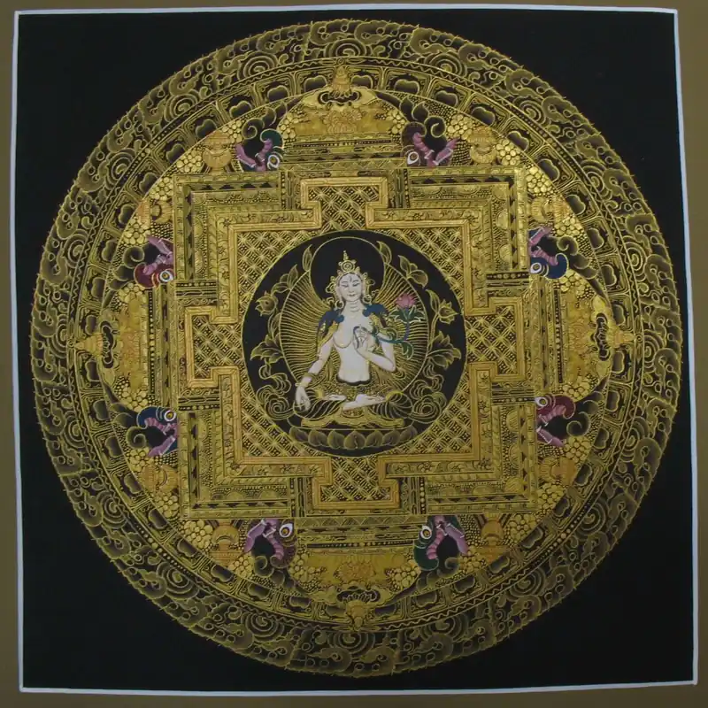 Mandala de Tara Noire et Blanche Dorée