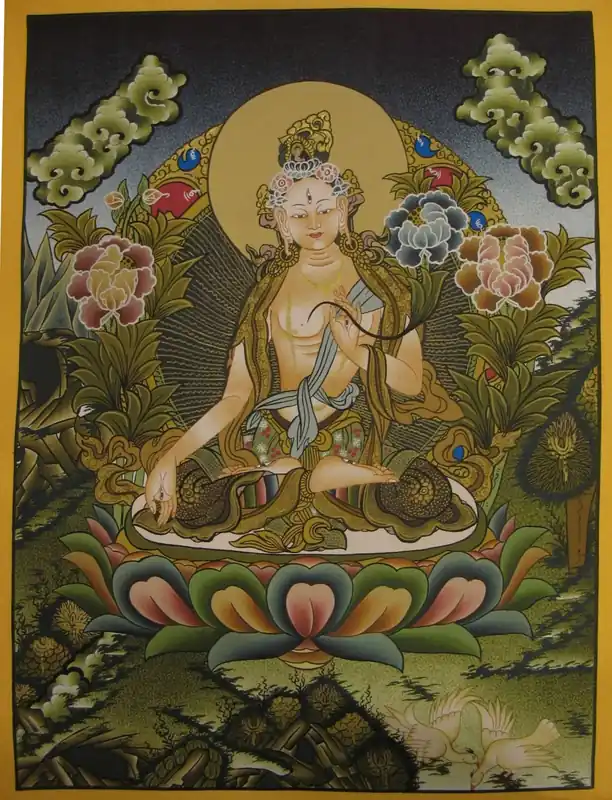 Tara Blanche – Bouddha Féminin de la Longue Vie Thangka