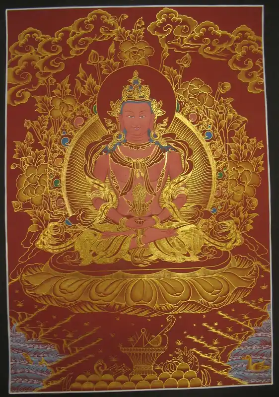 Thangka du Bouddha Amitayus Rouge et Doré