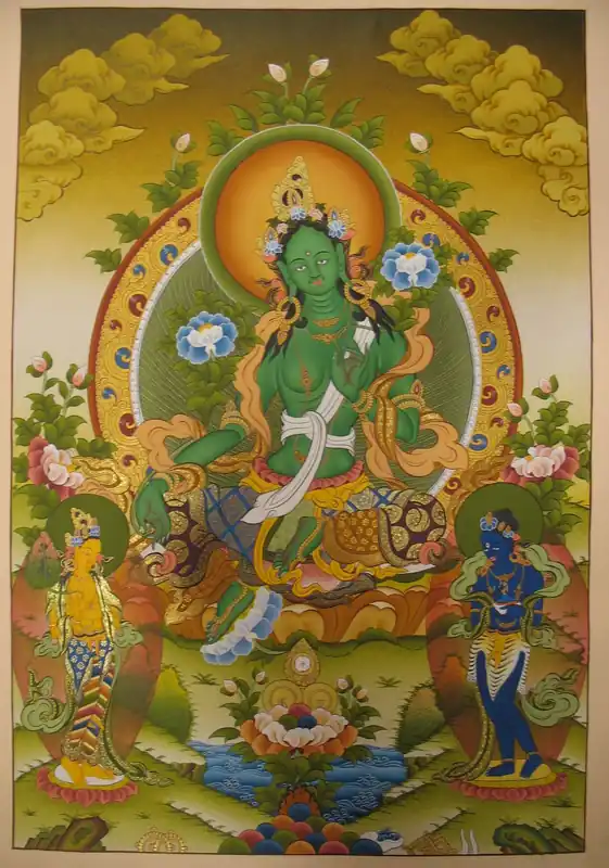 Thangka rituel de la déesse tibétaine Tara Verte