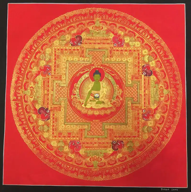 Peinture de mandala tibétain de Shakyamuni
