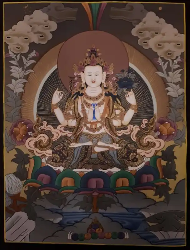 Thangka de Chenrezig, Peinture sur Rouleau
