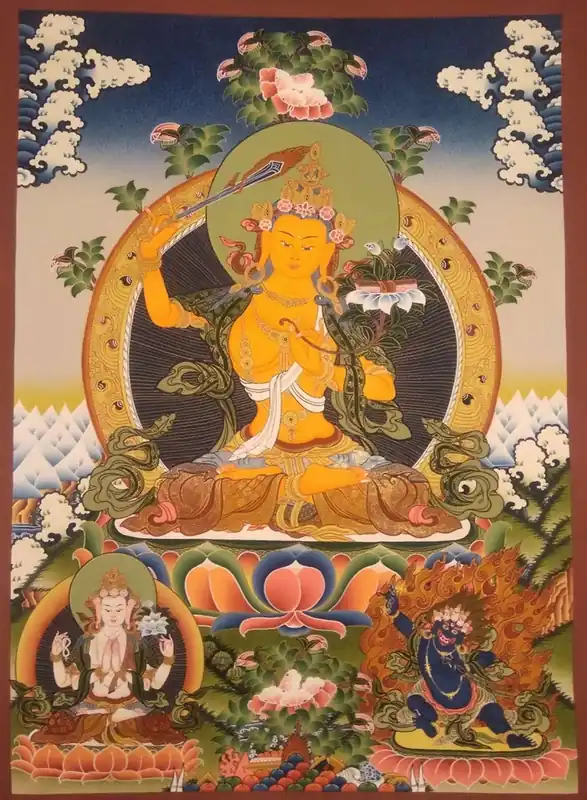 Manjushri avec Vajrapani Thangka bouddhiste