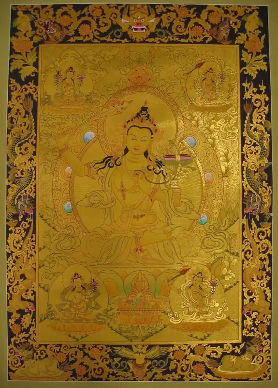 Thangka tibétain des 5 Manjushri