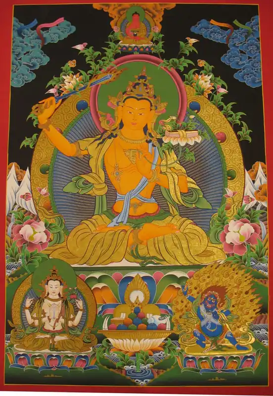 Thangka de Manjushri avec le Bouddha Amitabha