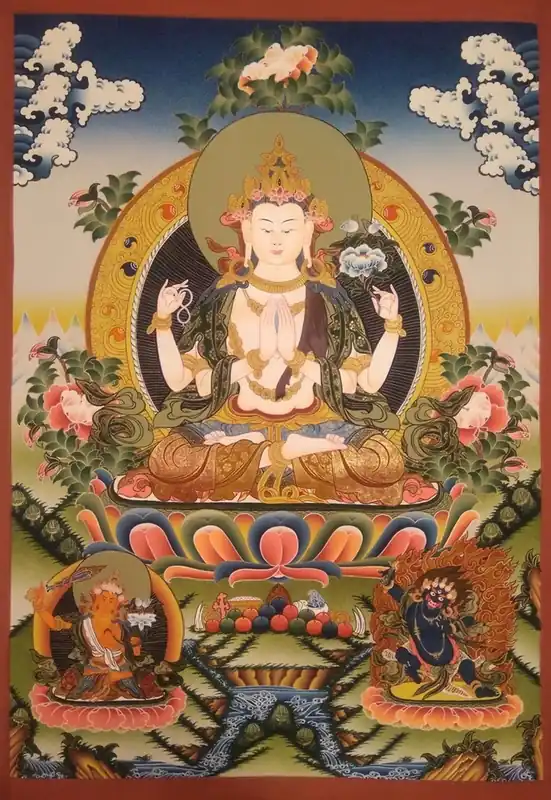Thangka de Chenrezig avec Vajrapani