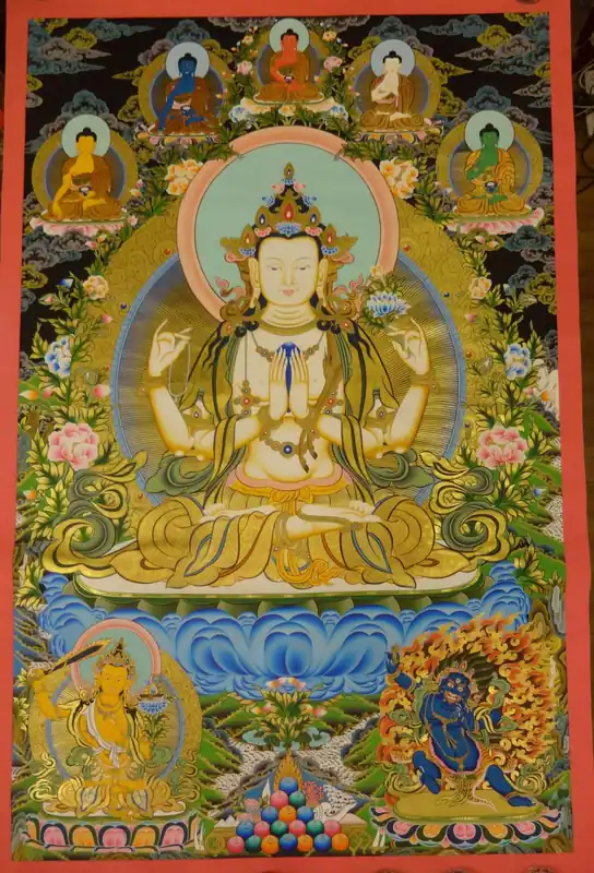 Chenrezig avec Pancha Buddha Thangka