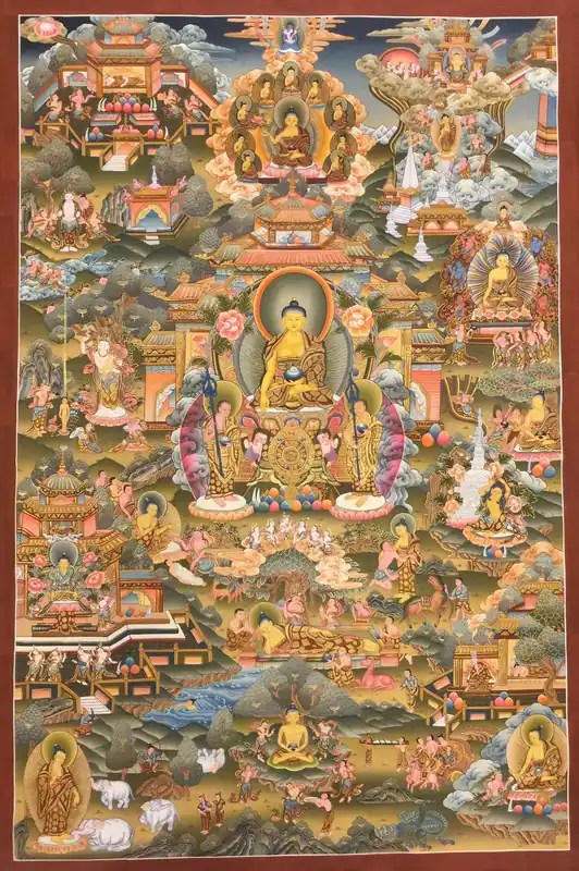 Thangka de chef-d’œuvre de la vie du Bouddha