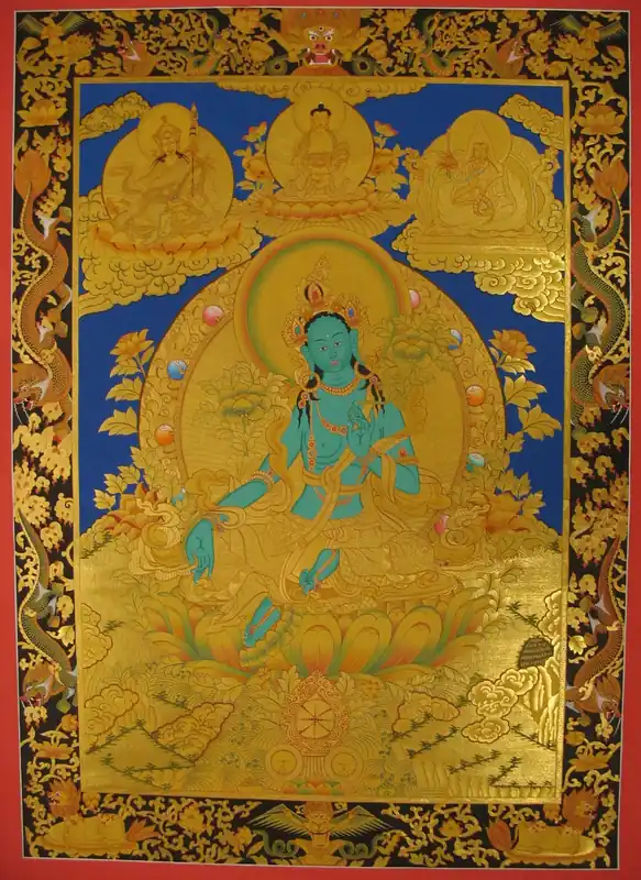 Thangka traditionnelle tibétaine de Tara verte