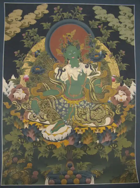 Thangka rituel tibétain de la Tara Verte